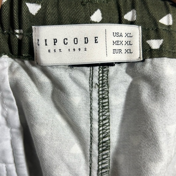 Zipcode Mens Size XL Olive Green White Triangle Cotton Drawstring Beach Shorts - Picture 6 of 7